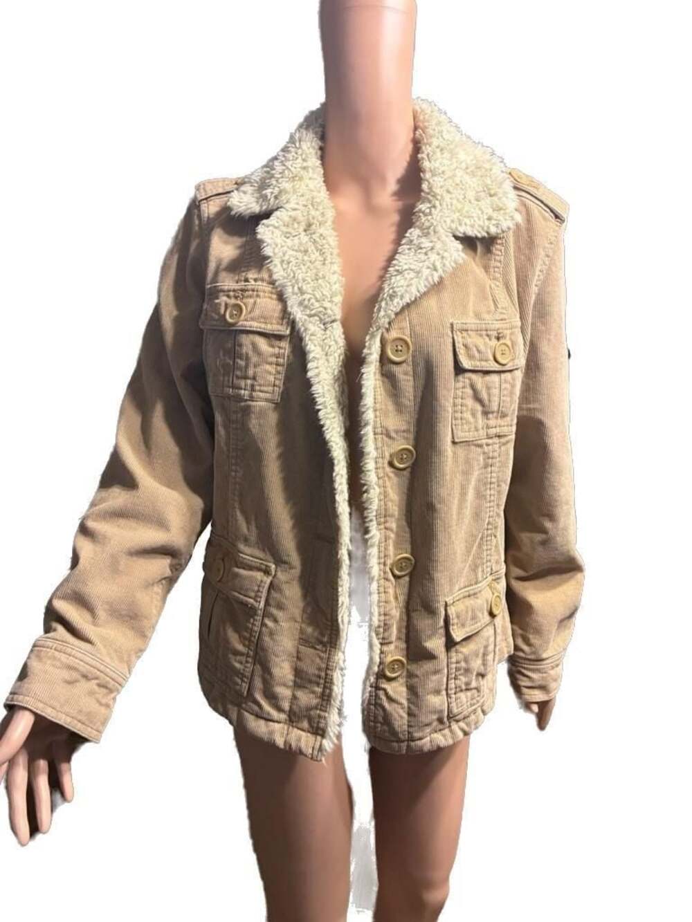 Aeropostale Women's Tan Corduroy Sherpa Lined Jacket Size L